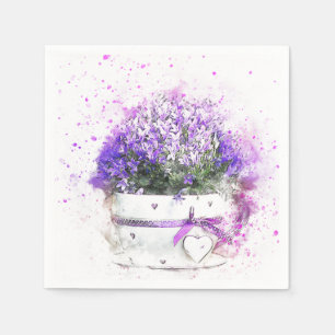 Guardanapo De Papel O roxo e a lavanda florescem no pote cor-de-rosa e