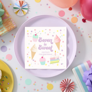 Guardanapo De Papel O sorvete e o Bolo Sete é o 7 Doce Aniversário