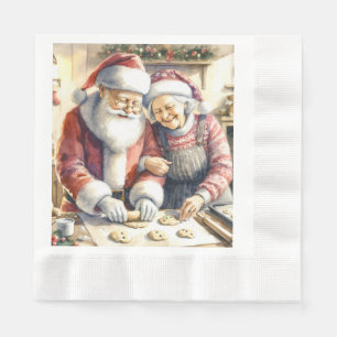 Guardanapo De Papel O Sr. e a Sra. Claus cozinhando Cookies no Natal