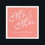Guardanapo De Papel O Sr. e a Sra. Coral Pink Wedding Paper Napkins<br><div class="desc">Personalizado, Sr. e Sra. Coral Pink, Livro de Casamentos Napkins. Design por Elke Clarke©. Disponível em www.zazzle.com/monogramgallery. Fundo de cor sólida clássico, personalizado e personalizado de coral, personalizável com nomes de noiva e noivo em letra de script branco e data de casamento. Belo design é perfeito para recepções de casamento,...</div>