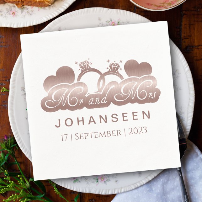 Guardanapo De Papel O Sr. e a Sra. Elegante Rosa Gold Foil Hearts Casa (Criador carregado)