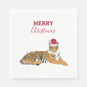 Guardanapo De Papel O Tigre de Natal é um animal engraçado com o Papai
