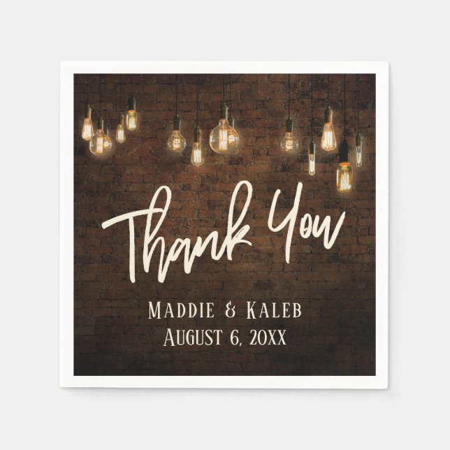 Guardanapo De Papel Obrigado Bricks Industriais com Luzes Edison (Frente)