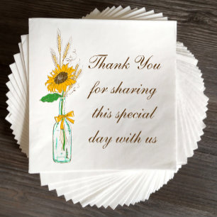 Guardanapo De Papel Obrigado pelo Casamento Floral de Girassol ao Sol 