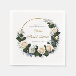 Guardanapo De Papel Obrigado Rosas Brancas e Respiro de Bebê Azul