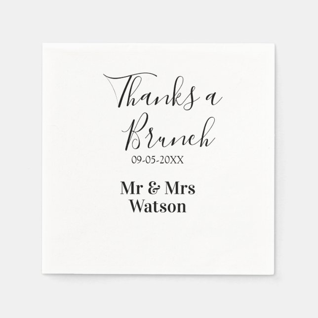 Guardanapo De Papel Obrigado um brunch pós-casamento nome data simples (Frente)