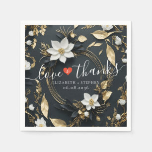 Guardanapo De Papel Obrigados de Amor Dourado Floral Fúria Negra