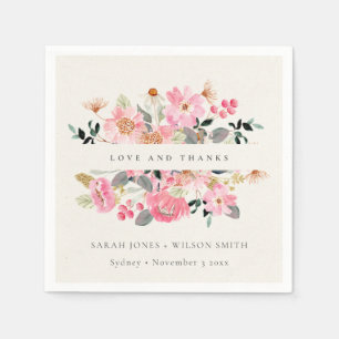 Guardanapo De Papel Obrigados De Casamento Floral De Cor De Água Rosa,