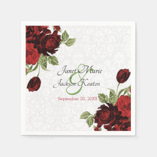 Guardanapo De Papel Obscuridade bonito - casamento floral vermelho