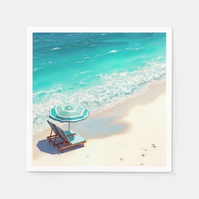 Guardanapo De Papel Ocean Beach com Chaise Lounge e Umbrella (Frente)