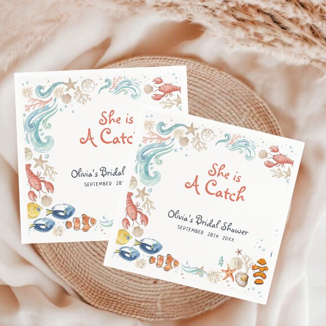 Guardanapo De Papel Ocean Beach She Is a Catch Bridal Shower Cocktail (Criador carregado)