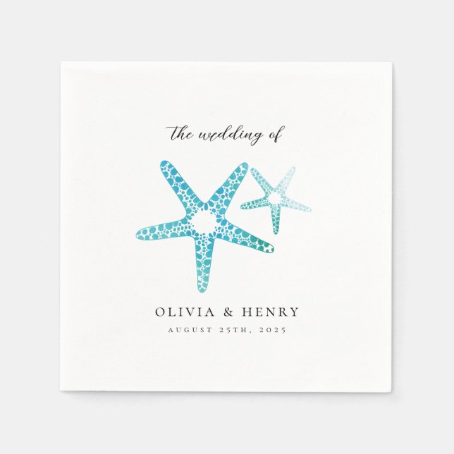 Guardanapo De Papel Ocean Beach Wedding Starfish Turquoise (Frente)