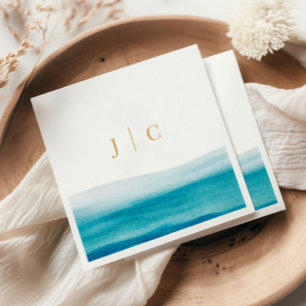 Guardanapo De Papel Ocean Watercolor Dourado Initials Beach Weding