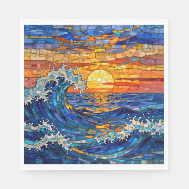 Guardanapo De Papel Oceanic Coastal Ocean Waves Sunset   (Frente)