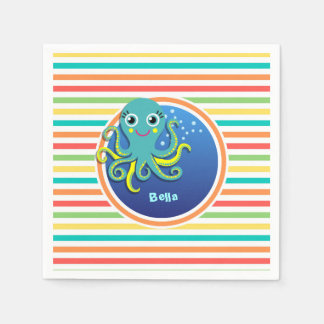 Guardanapo De Papel Octopus; Bright Rainbow Stripes