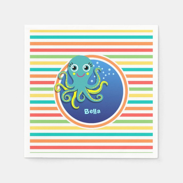 Guardanapo De Papel Octopus; Bright Rainbow Stripes (Frente)