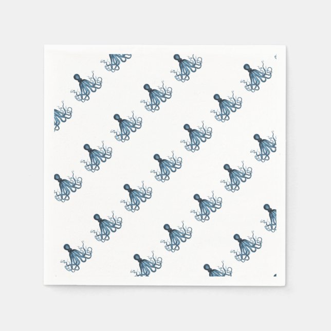 Guardanapo De Papel Octopus kraken — azul de praia marítima costeira (Frente)
