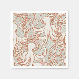 Guardanapo De Papel Octopus Line Art | Napkins (Orange & Gray)