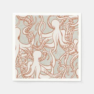 Guardanapo De Papel Octopus Line Art | Napkins (Orange & Gray)