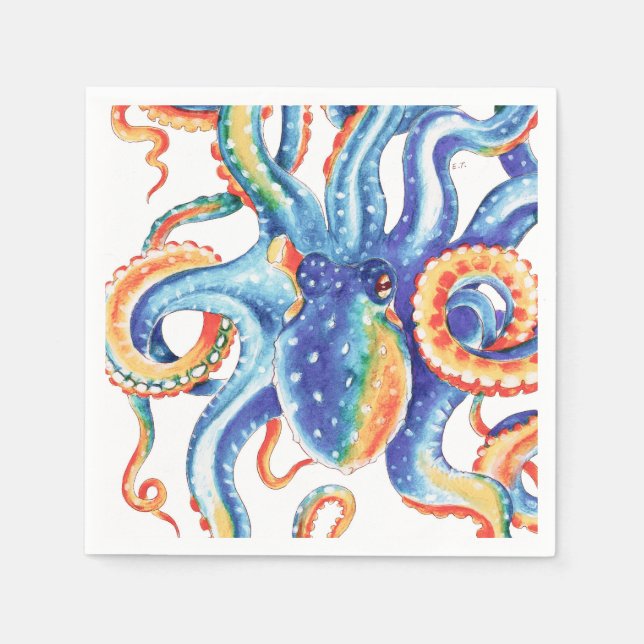 Guardanapo De Papel Octopus Watercolor Art Colorido (Frente)