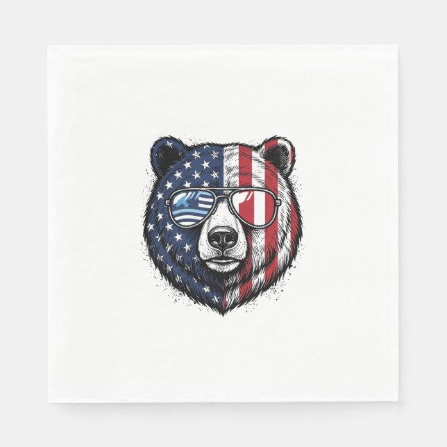 Guardanapo De Papel Óculos de Sol do Urso Patriota Camisa Vector Vinta (Frente)