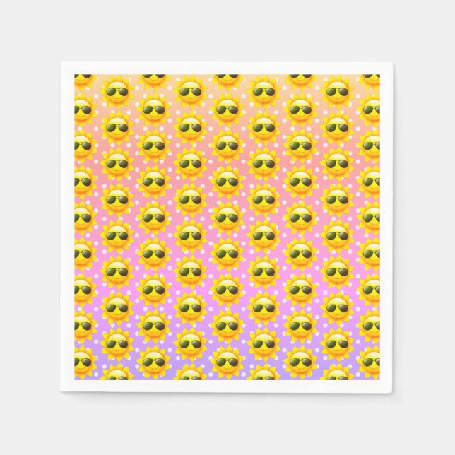 Guardanapo De Papel Óculos solares sobre o sol com fundo de Bolinhas (Frente)