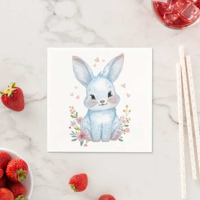 Guardanapo De Papel Oh Baby, Blue Bunny Shower Party Pastel (Insitu)