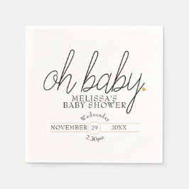 Guardanapo De Papel Oh Baby Chic Script Coração Dourado Chás de Bebê