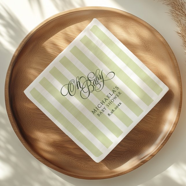 Guardanapo De Papel Oh Baby Elegante Script e Listras Baby Shower (Criador carregado)