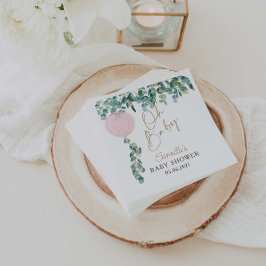 Guardanapo De Papel Oh Baby Eucalyptus Pink Balloon Chá de fraldas