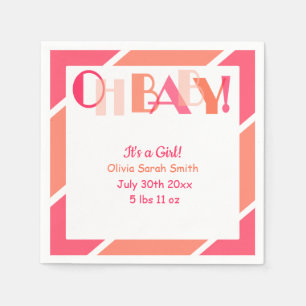 Guardanapo De Papel Oh Baby Girl Coral Typografia Moderna Chá de fral