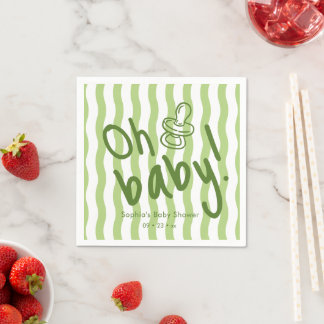 Guardanapo De Papel Oh Baby Listras Onduladas Verde Neutro Chã de Bebê