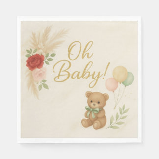 Guardanapo De Papel Oh Baby Shower Napkins with Teddy Bear & Pampas 