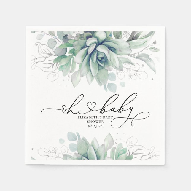 Guardanapo De Papel Oh Baby Succulents Silver Greenerence Chá de frald (Frente)