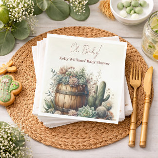 Guardanapo De Papel Oh Bebê! Suculentas Rústicas e Cacto para o Chá de
