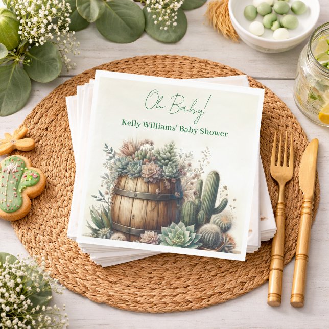 Guardanapo De Papel Oh Bebê! Suculentas Rústicas e Cactos Chá de Bebê (Criador carregado)