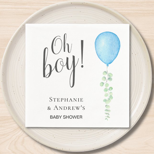 Guardanapo De Papel Oh Boy Blue Balloon Couple's Baby Shower  (Criador carregado)