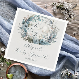Guardanapo De Papel Oh Boy Bunny Rabbit Blue Floral Baby Sprinkle