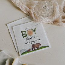 Oh Boy Watercolor Woodland Bear Chá de fraldas