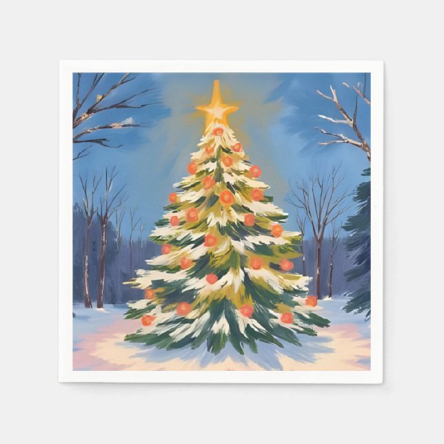 Guardanapo De Papel Oh Christmas Tree Watercolor Painting Holiday (Frente)