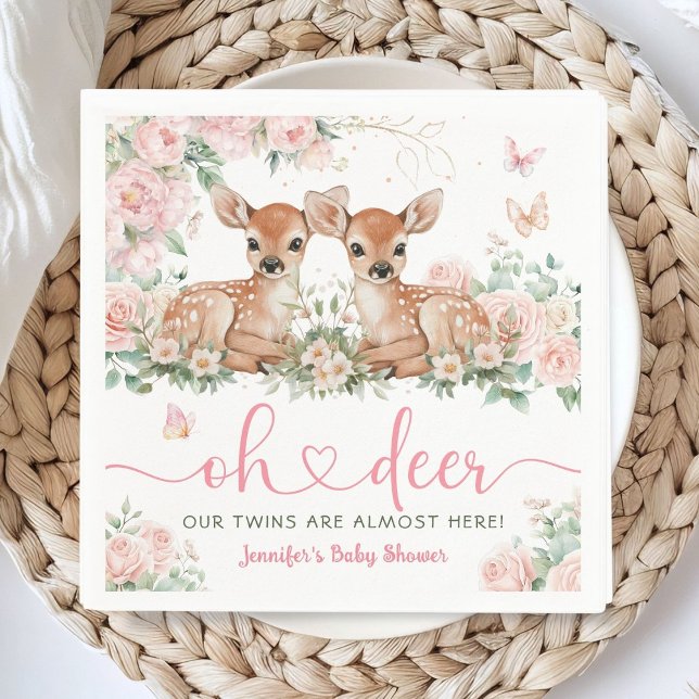 Guardanapo De Papel Oh Deer Twin Girls Baby Shower Pink Paper Napkin (Criador carregado)