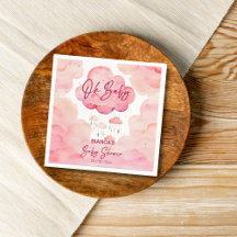 Oh, modelo de chá de fraldas de nuvem branca-rosa-