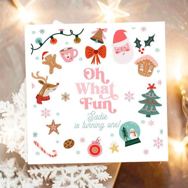 Guardanapo De Papel Oh What Fun Christmas Party Girl 1st Birthday  (Criador carregado)