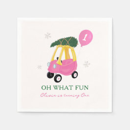 Guardanapo De Papel Oh What Fun Pink Christmas Car 1st Birthday Party 