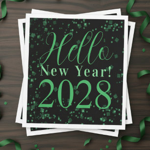 Guardanapo De Papel Olá Ano Novo! Véspera de Ano Novo Verde Preto Bril