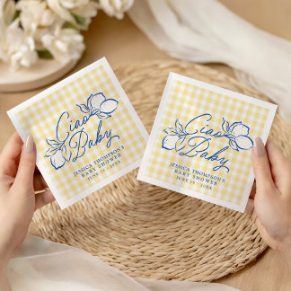 Guardanapo De Papel Olá Bebê Limão de Amalfi Azul e Amarelo Chuvinha d