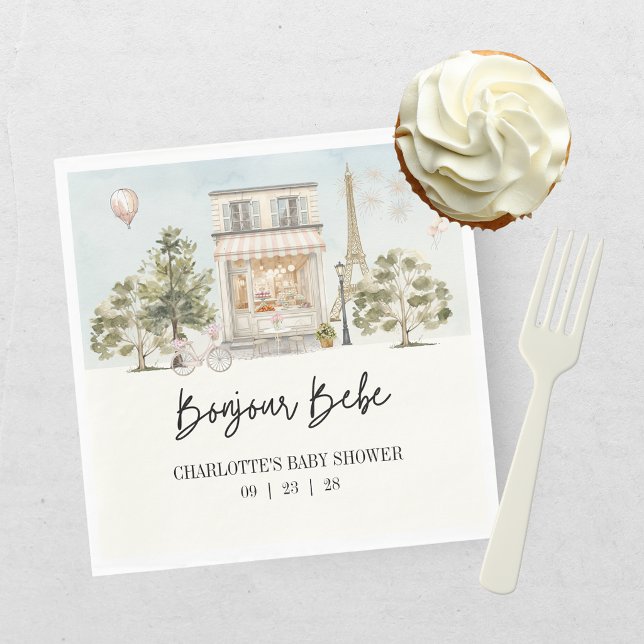 Guardanapo De Papel Olá Bebê Paris Chá de Bebê Francês (Criador carregado)