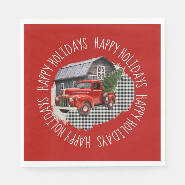 Guardanapo De Papel Old Barn With Red Truck Paper Napkin (Frente)