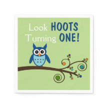 Olhe Hoots Virando 1 Coruja Aniversário Napkins