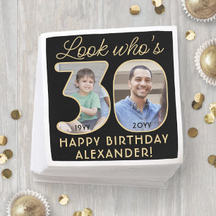 Guardanapo De Papel Olhe Quem Faz 30 Anos Preto & Dourado Feliz Aniver